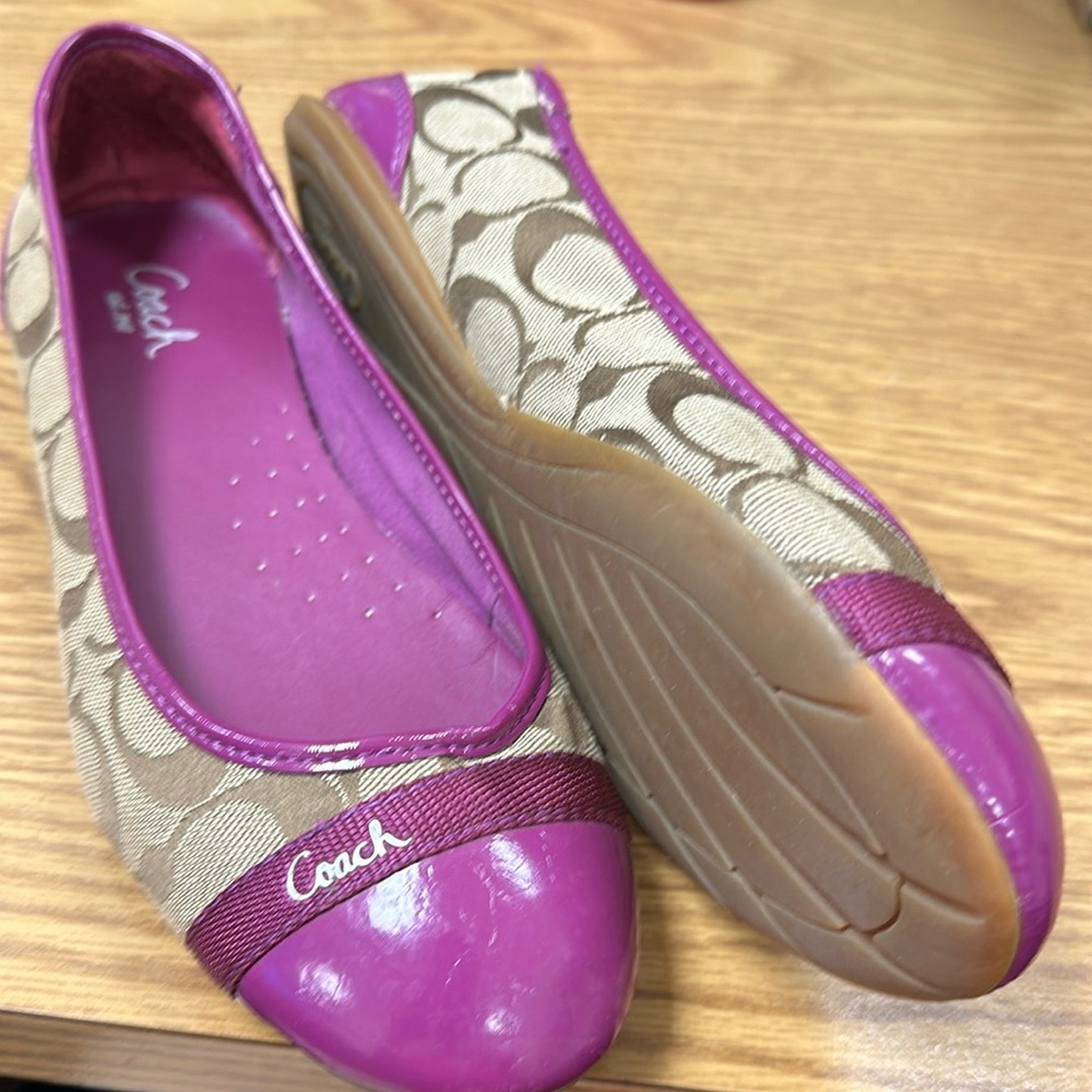 Coach Cecile Cap Toe Flats Signature Canvas Purple